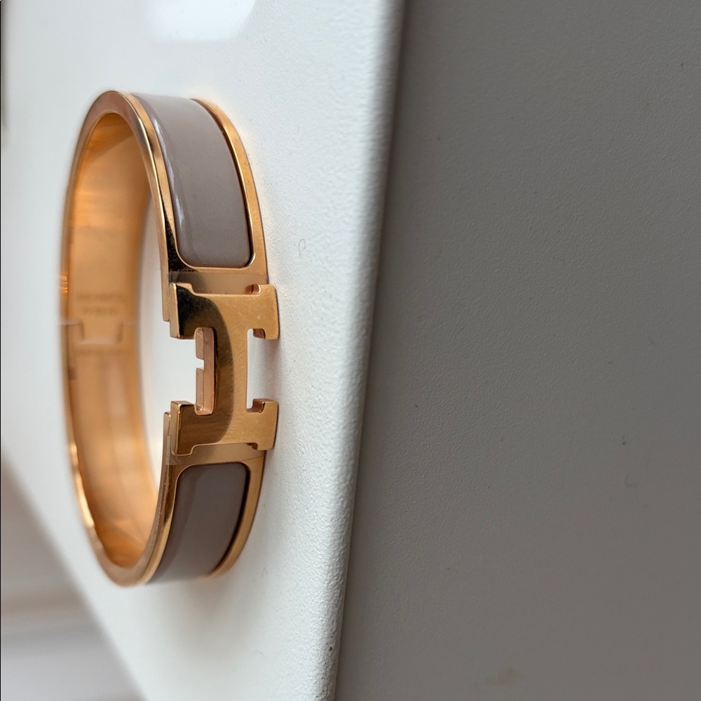 Hermes H Gold and Tan Enamel Bracelet